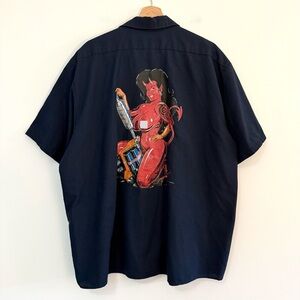 VTG 2000s Stained Skin Tattoo Pin-Up Girl Illustration Red Kap Work Shirt
